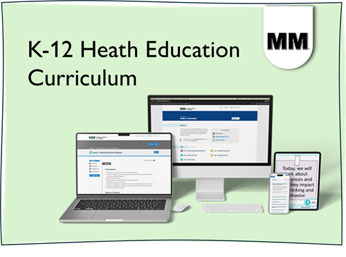 Michigan Model for Health K-12 Curriculum screenshots Illustration of computer screens showing Michigan Model for Health K-12 Curriculum screenshots
