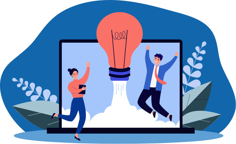 MMH is a proven skills-based health education curriculum for Grades PreK to 12 illustration of two teachers with hands in the air with lightbulb and computer screen emphasizing MMH as a proven skills-based health education curriculum for Grades PreK to 12