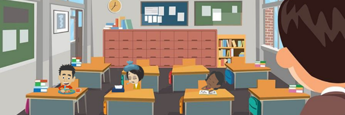graphic illustration of interactive classroom filled with students