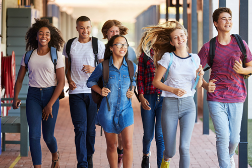 high school students walking in schoole